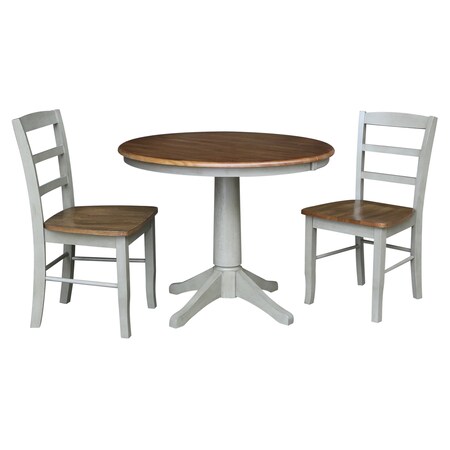 International Concepts 36 in. Round Extension Dining table with 2  chairs K41-36RXT-27B-C2-2